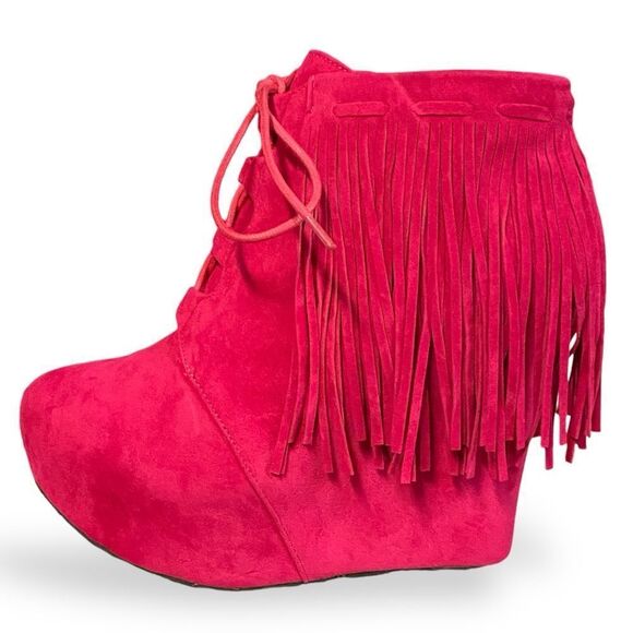 Privileged Shoes X Dolls Kill Nissa Wedge booties with fringe - Picture 3 of 5